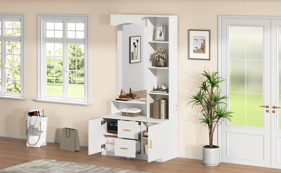 Logidon 90x40x180 cm halkast wit met spiegel en schoenenkast