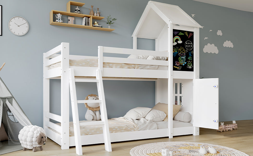 Logidon stapelbed wit 90x200 met deurpaneeldak en ladder