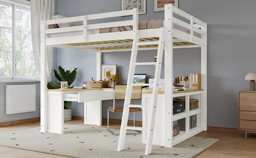 Logidon hoogslaper 140x200 cm wit naturel U-vormige lange tafel 2 lades