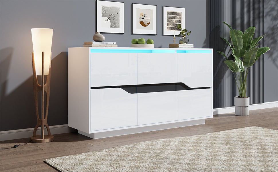 Logidon Sideboard 140x40x76 Cm White Black With 3 Doors LED