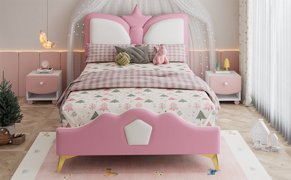 Logidon gestoffeerd bed 90x200cm roze wit kroonvormig hoofdeinde