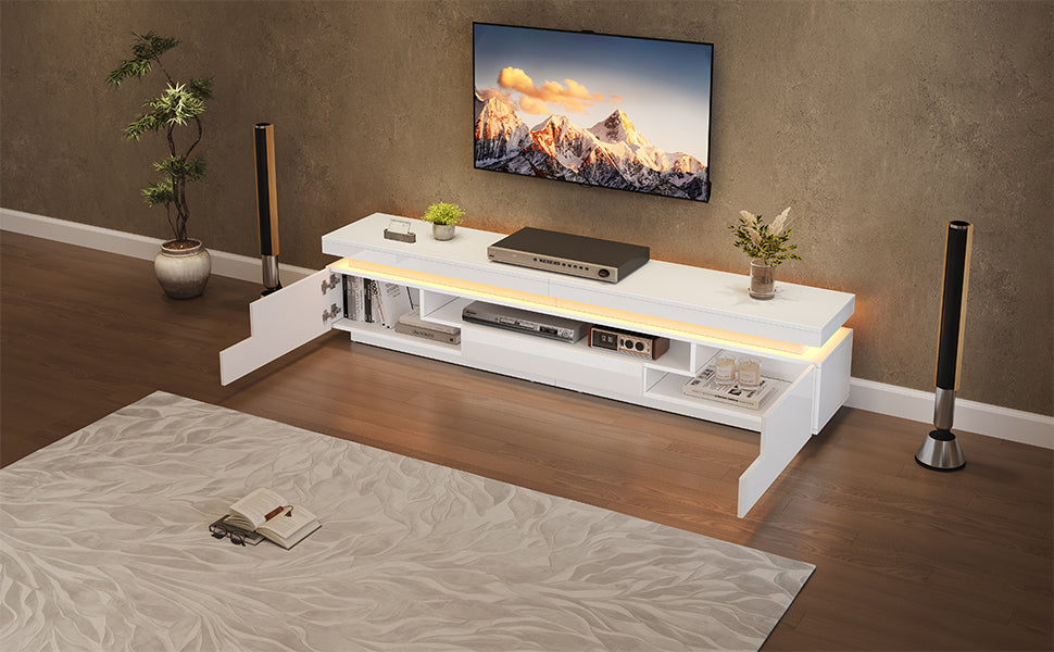 Logidon wit hoogglans LED lowboard 175x38x45 cm met 2 kasten