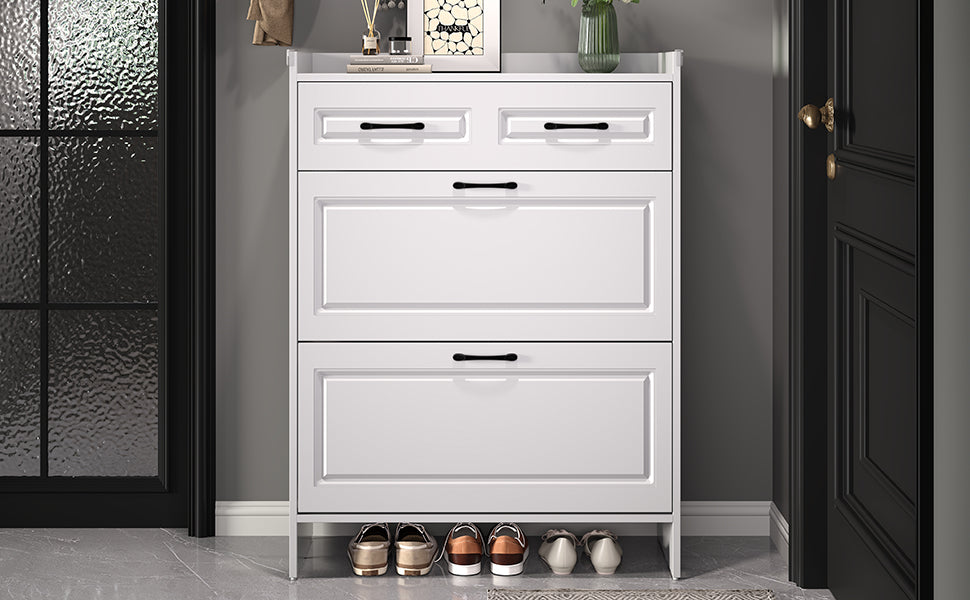 Logidon shoe cabinet white MDF 80 x 34 x 107.5 cm with 4 compartments and 1 drawer