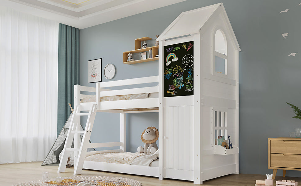 Logidon stapelbed wit 90x200 met deurpaneeldak en ladder