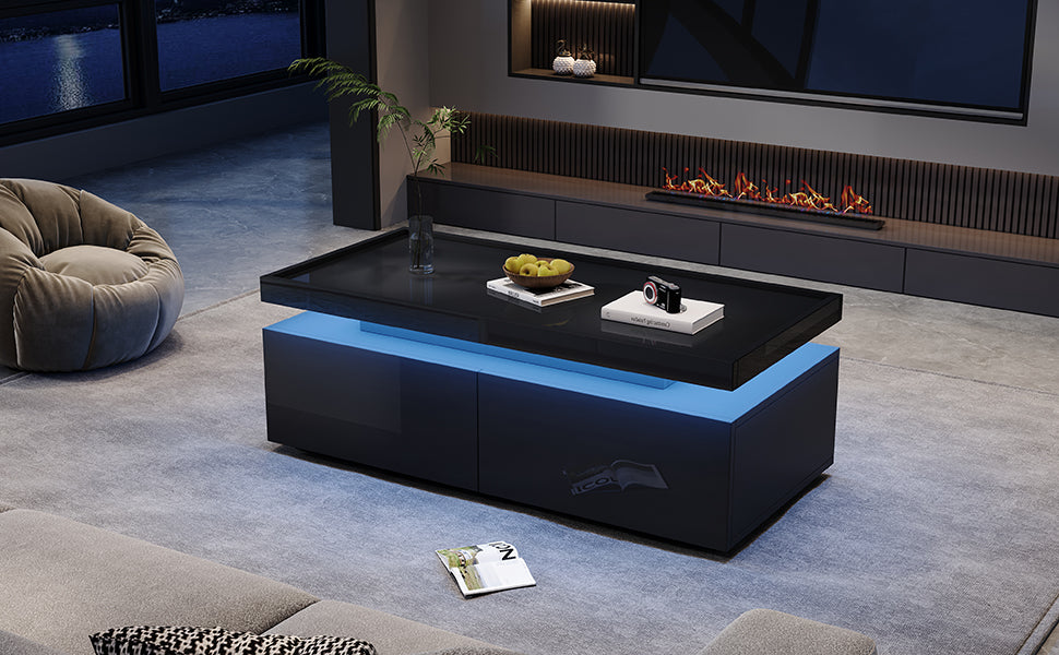 Logidon hoogglans salontafel 95x45x35 cm met LED verlichting zwart