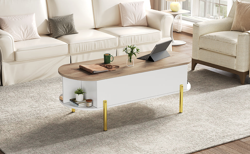Logidon Verstelbare Salontafel 120x50x43 cm Met Opbergruimte Wit Hout