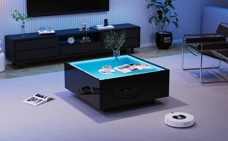Logidon salontafel 70x70 cm glazen tafelblad LED zwart
