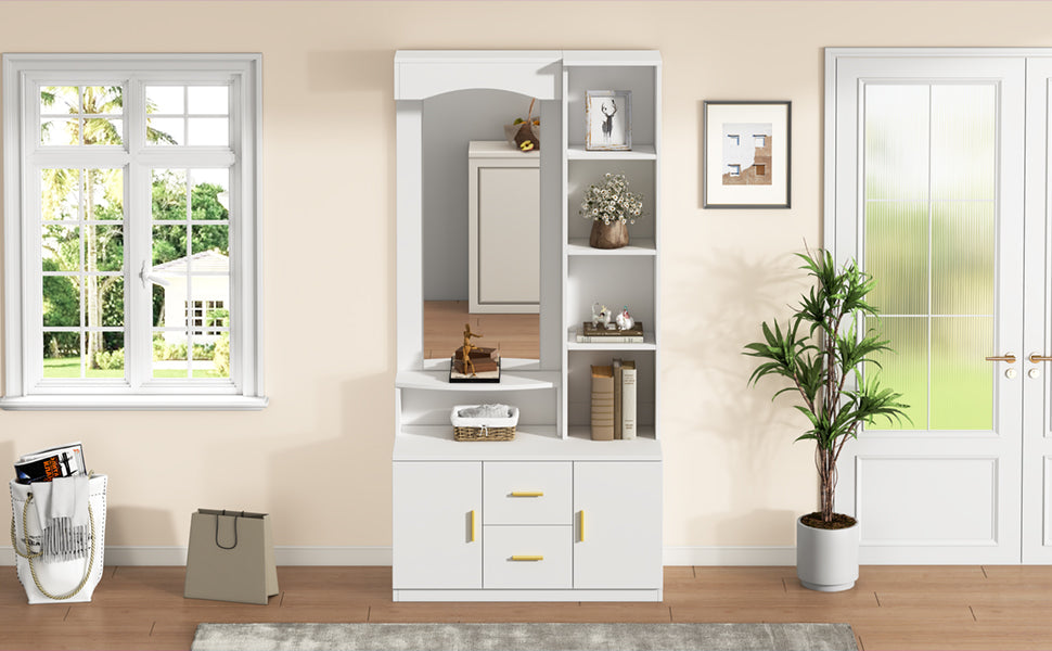 Logidon 90x40x180 cm halkast wit met spiegel en schoenenkast