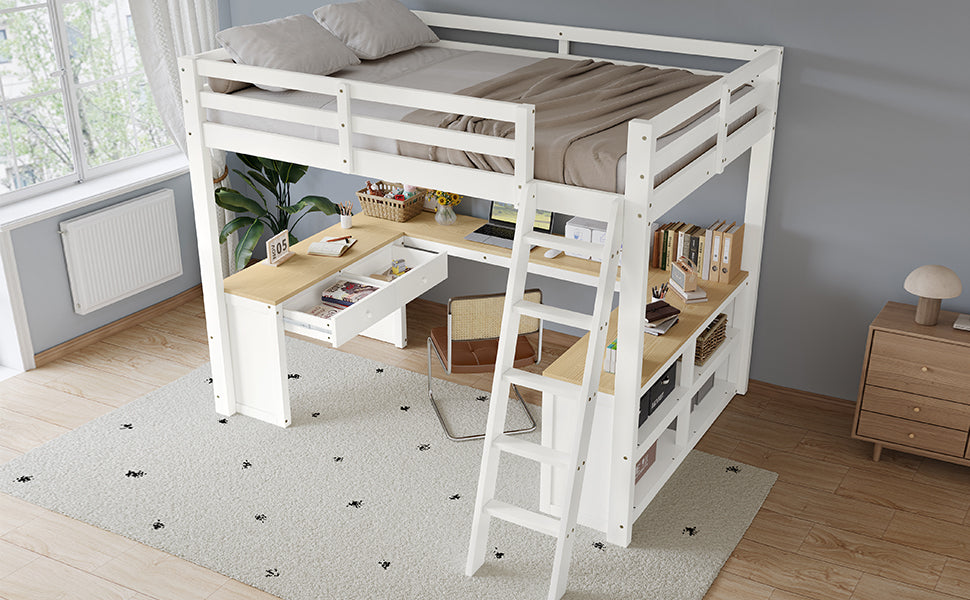 Logidon hoogslaper 140x200 cm wit naturel U-vormige lange tafel 2 lades