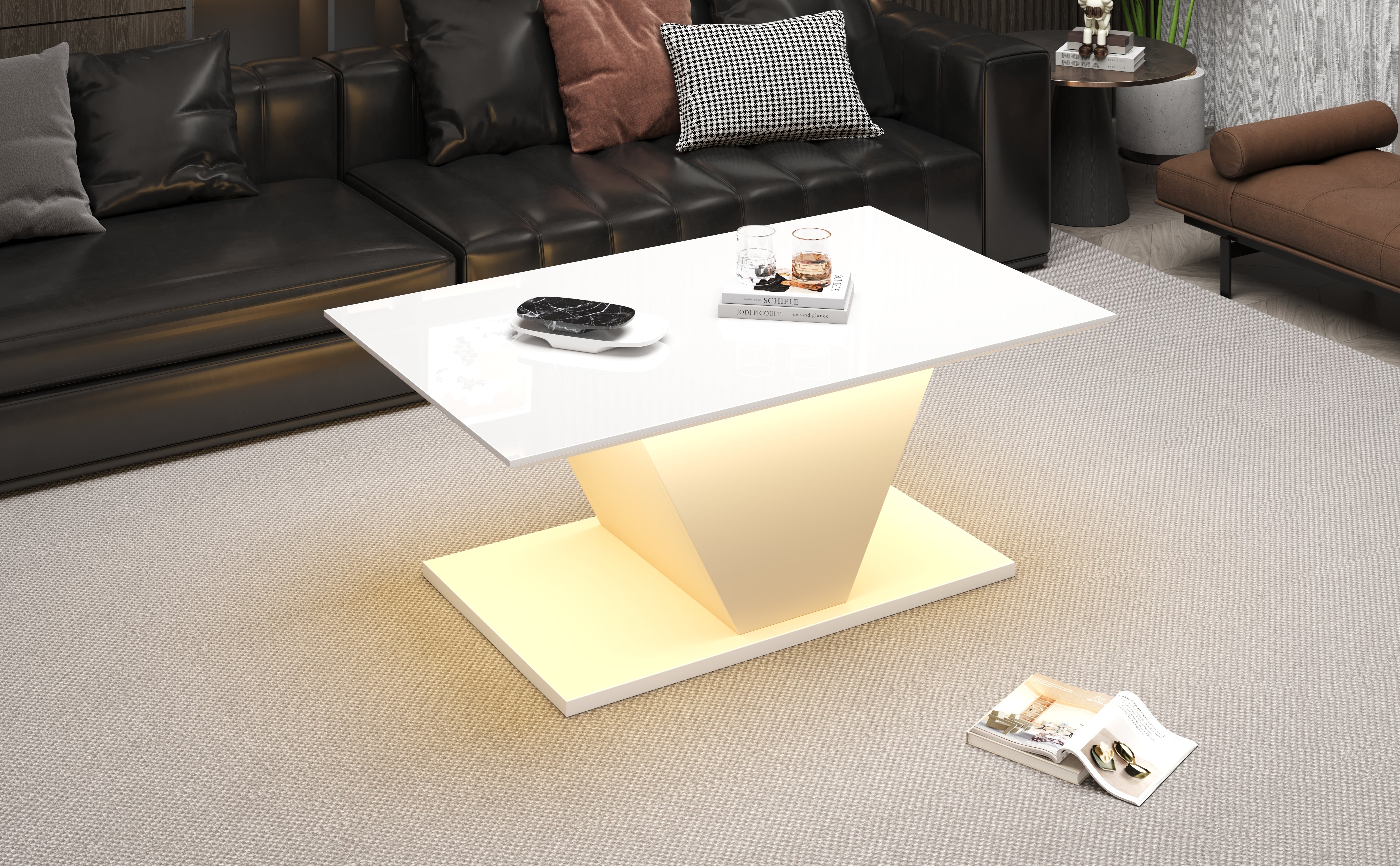 Logidon V-vorm salontafel wit hoogglans LED verlichting 100x50x46 cm