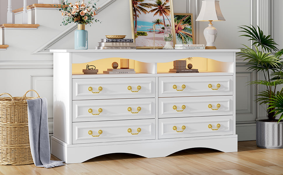 Logidon Dressoir 120x40x70 met LED-licht en halfopen opbergruimte Wit