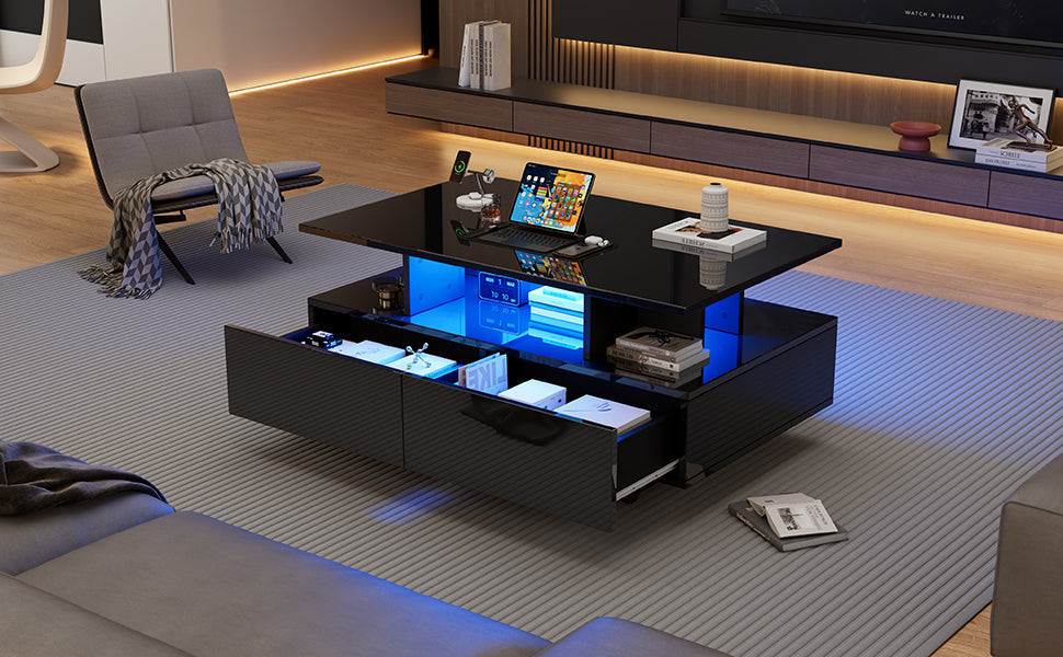 Logidon LED-verlichting salontafel met 2 lades 90x55x41 cm