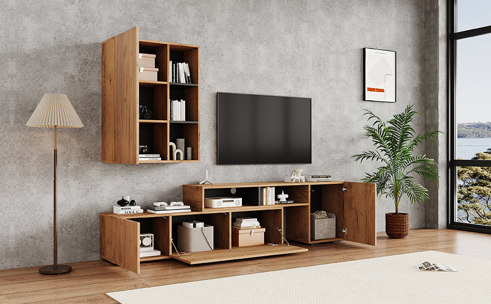 Logidon TV wall unit set display case two parts up to 265 cm oak black