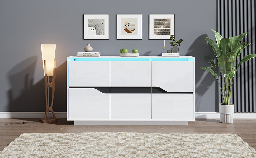 Logidon Sideboard 140x40x76 Cm White Black With 3 Doors LED
