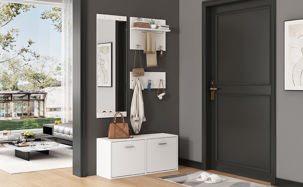 Logidon kledingkastset 4-delige spiegel schoenenkast wit 90x30x41,5 cm