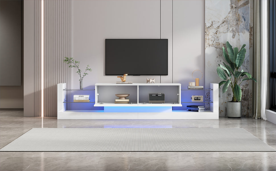 Logidon hoogglans TV-meubel met LED-verlichting 181 cm wit glazen front