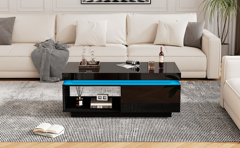 Logidon hoogglans salontafel zwart met LED verlichting 100x50x40 cm