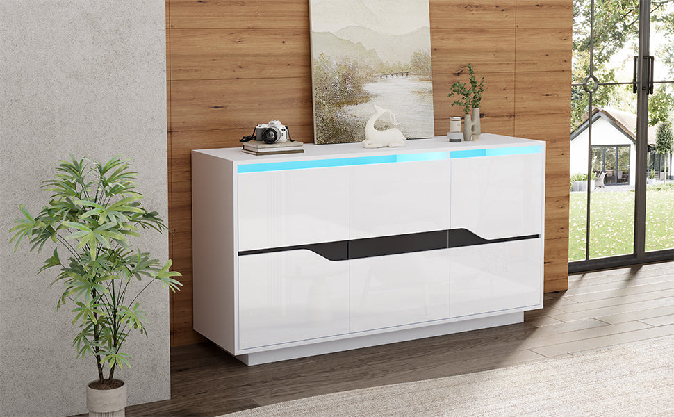 Logidon Sideboard 140x40x76 Cm White Black With 3 Doors LED