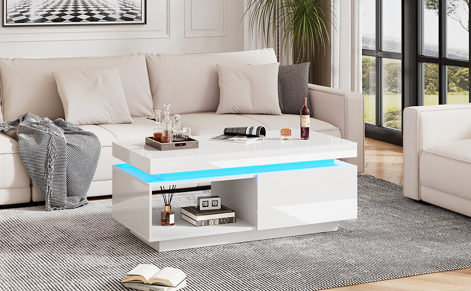 Logidon hoogglans witte salontafel met LED verlichting 100x50x40,3 cm