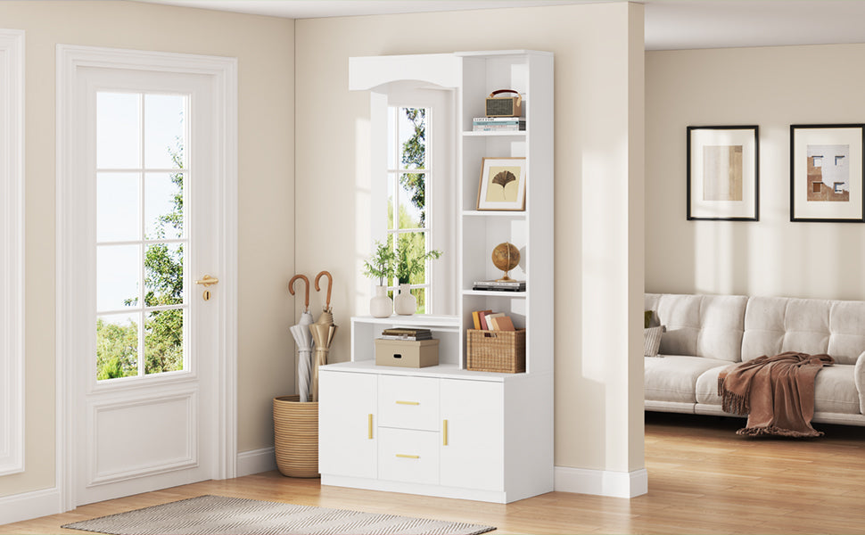 Logidon 90x40x180 cm halkast wit met spiegel en schoenenkast