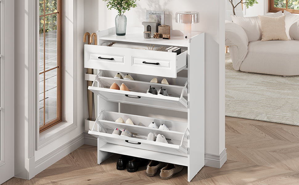 Logidon shoe cabinet white MDF 80 x 34 x 107.5 cm with 4 compartments and 1 drawer
