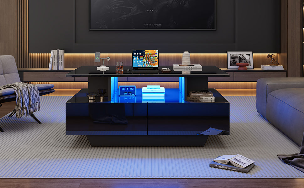 Logidon LED-verlichting salontafel met 2 lades 90x55x41 cm
