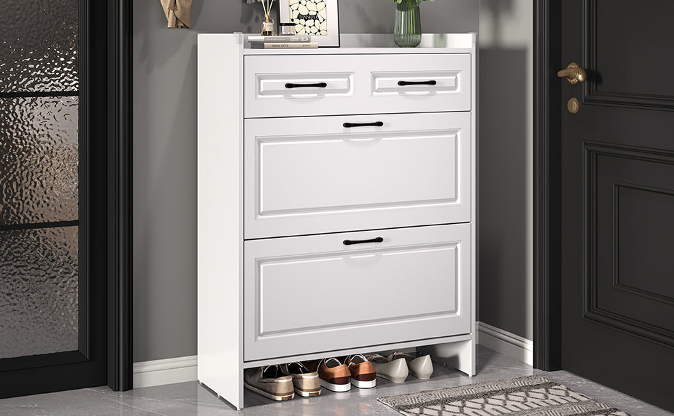Logidon shoe cabinet white MDF 80 x 34 x 107.5 cm with 4 compartments and 1 drawer