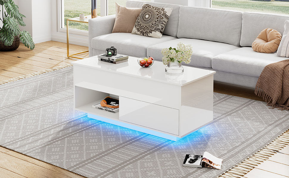 Logidon hoogglans hefsalontafel 100 x 50 cm witte LED-verlichting