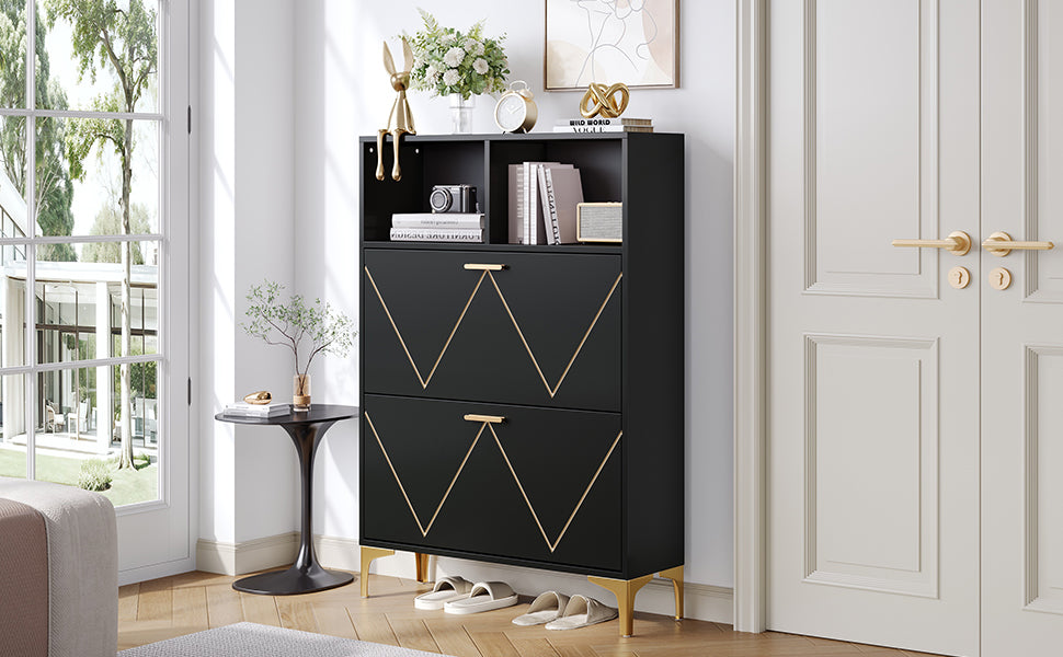Logidon shoe cabinet 80x25x117 cm black with folding doors and four shoe shelves