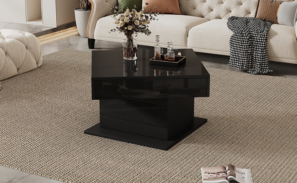Logidon Salontafel 70x70 cm met draaibaar blad en lade zwart
