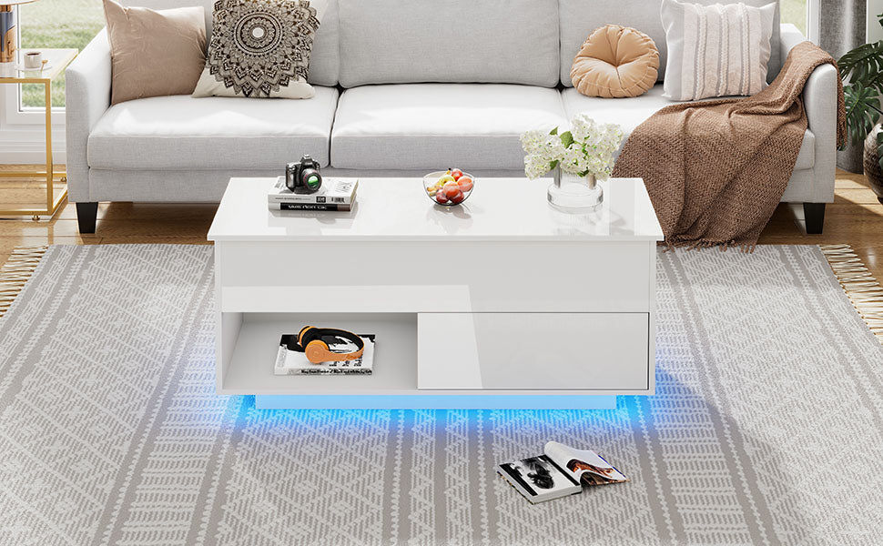 Logidon hoogglans hefsalontafel 100 x 50 cm witte LED-verlichting