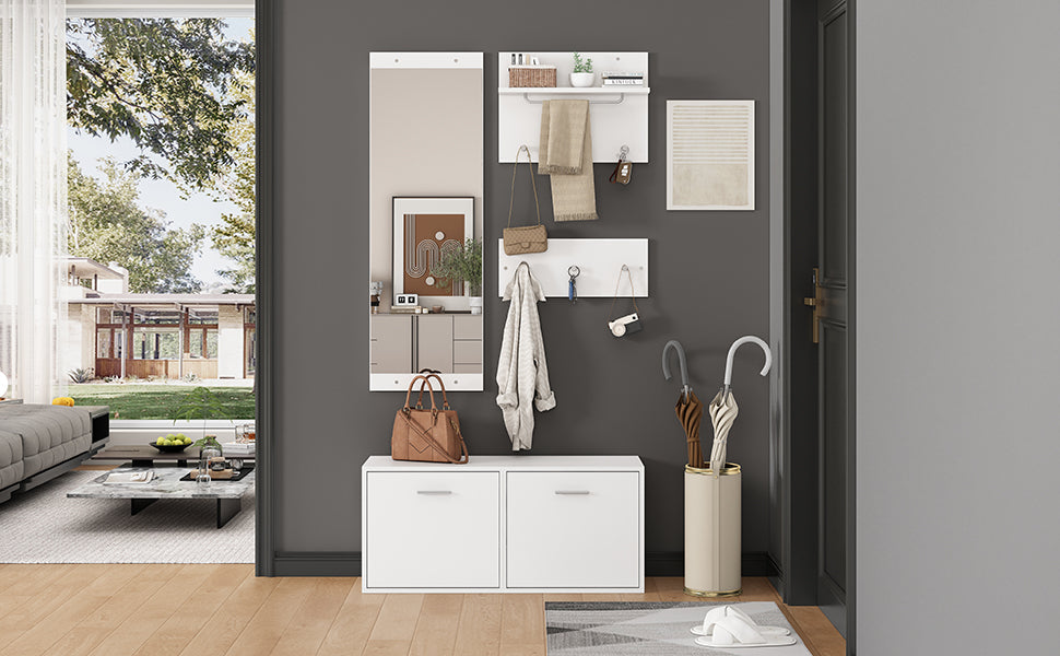 Logidon kledingkastset 4-delige spiegel schoenenkast wit 90x30x41,5 cm