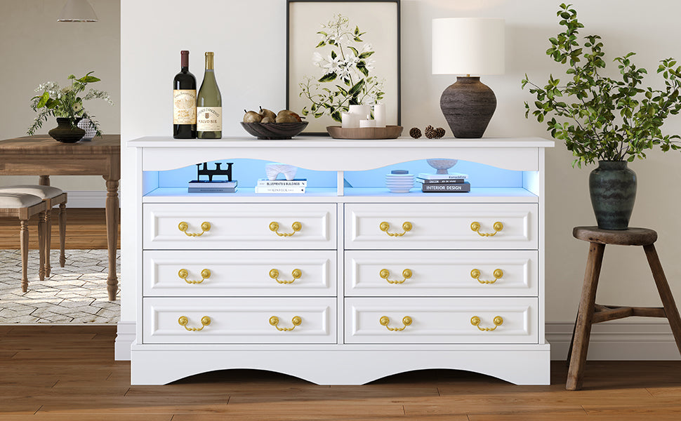 Logidon Dressoir 120x40x70 met LED-licht en halfopen opbergruimte Wit