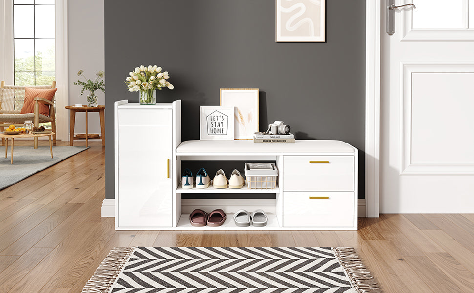 Logidon schoenenbank wit hoogglans 128x30x68 cm met 2 lades