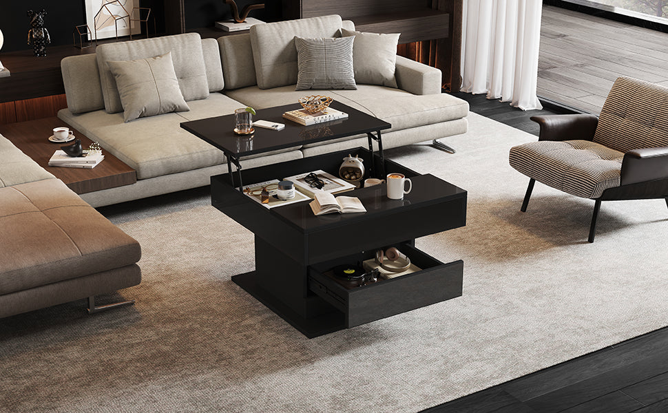 Logidon Salontafel 70x70 cm met draaibaar blad en lade zwart