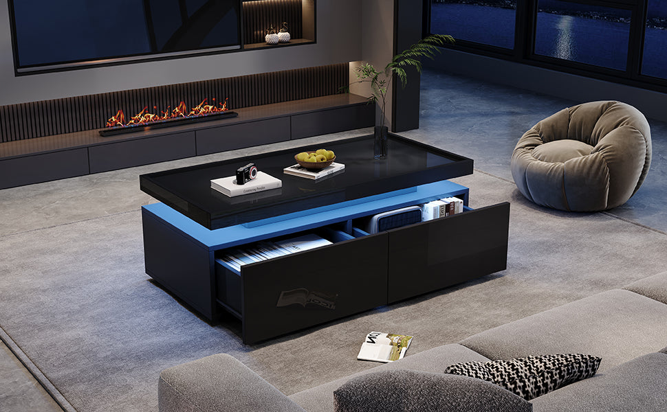 Logidon hoogglans salontafel 95x45x35 cm met LED verlichting zwart