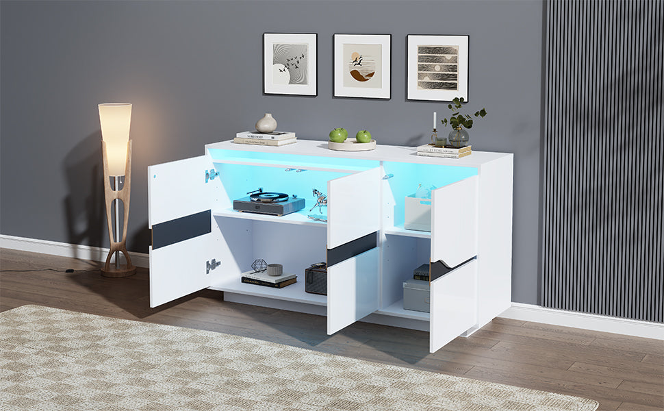 Logidon Sideboard 140x40x76 Cm White Black With 3 Doors LED