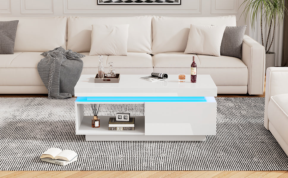 Logidon hoogglans witte salontafel met LED verlichting 100x50x40,3 cm