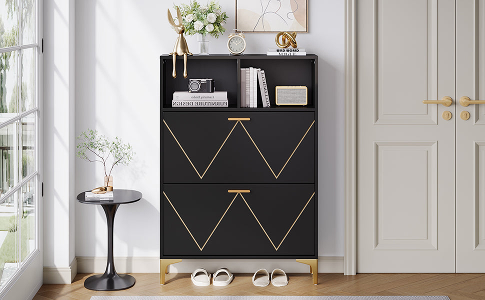 Logidon shoe cabinet 80x25x117 cm black with folding doors and four shoe shelves