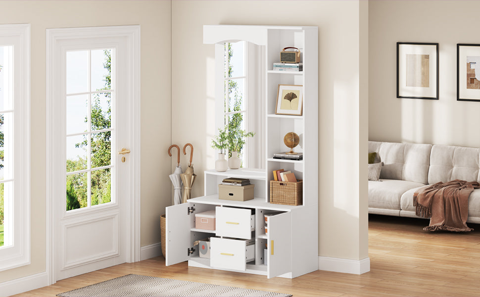 Logidon 90x40x180 cm halkast wit met spiegel en schoenenkast