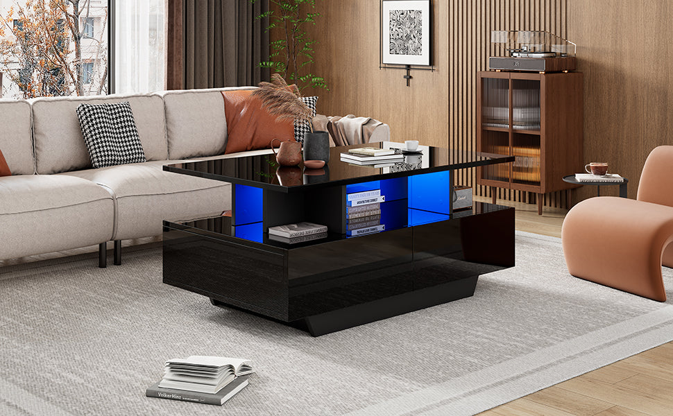 Logidon LED-verlichting salontafel met 2 lades 90x55x41 cm