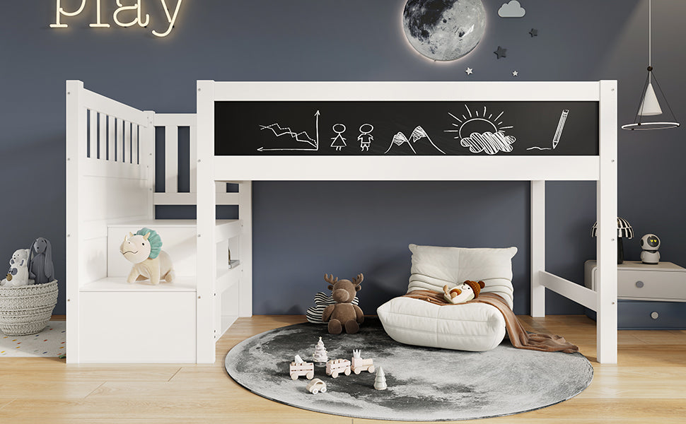 Logidon hoogslaper 90x200 kinderbed met whiteboard wit