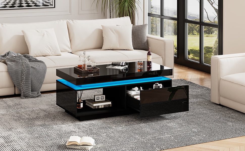 Logidon hoogglans salontafel zwart met LED verlichting 100x50x40 cm