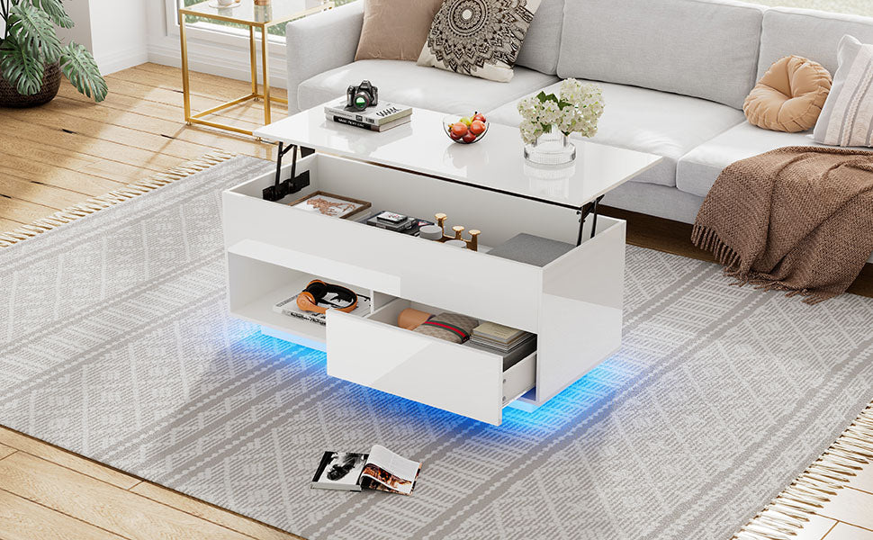Logidon hoogglans hefsalontafel 100 x 50 cm witte LED-verlichting