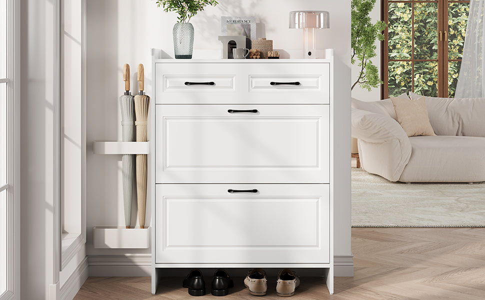Logidon shoe cabinet white MDF 80 x 34 x 107.5 cm with 4 compartments and 1 drawer