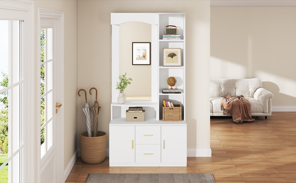 Logidon 90x40x180 cm halkast wit met spiegel en schoenenkast