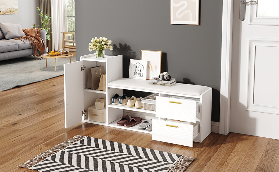 Logidon schoenenbank wit hoogglans 128x30x68 cm met 2 lades
