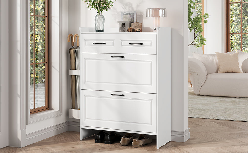 Logidon shoe cabinet white MDF 80 x 34 x 107.5 cm with 4 compartments and 1 drawer