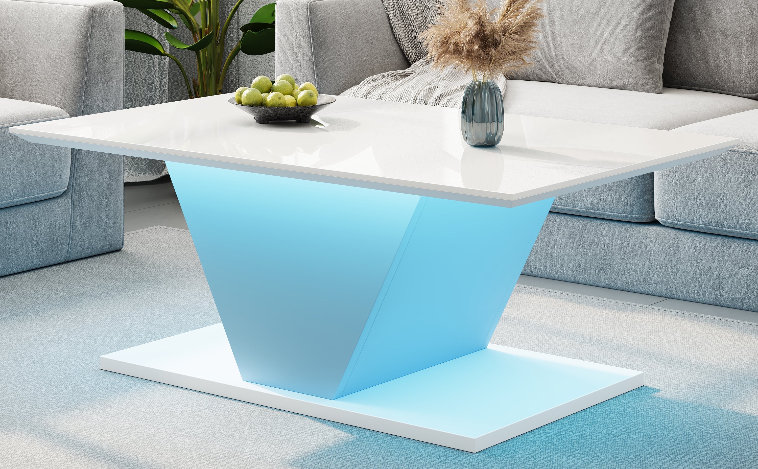 Logidon V-vorm salontafel wit hoogglans LED verlichting 100x50x46 cm