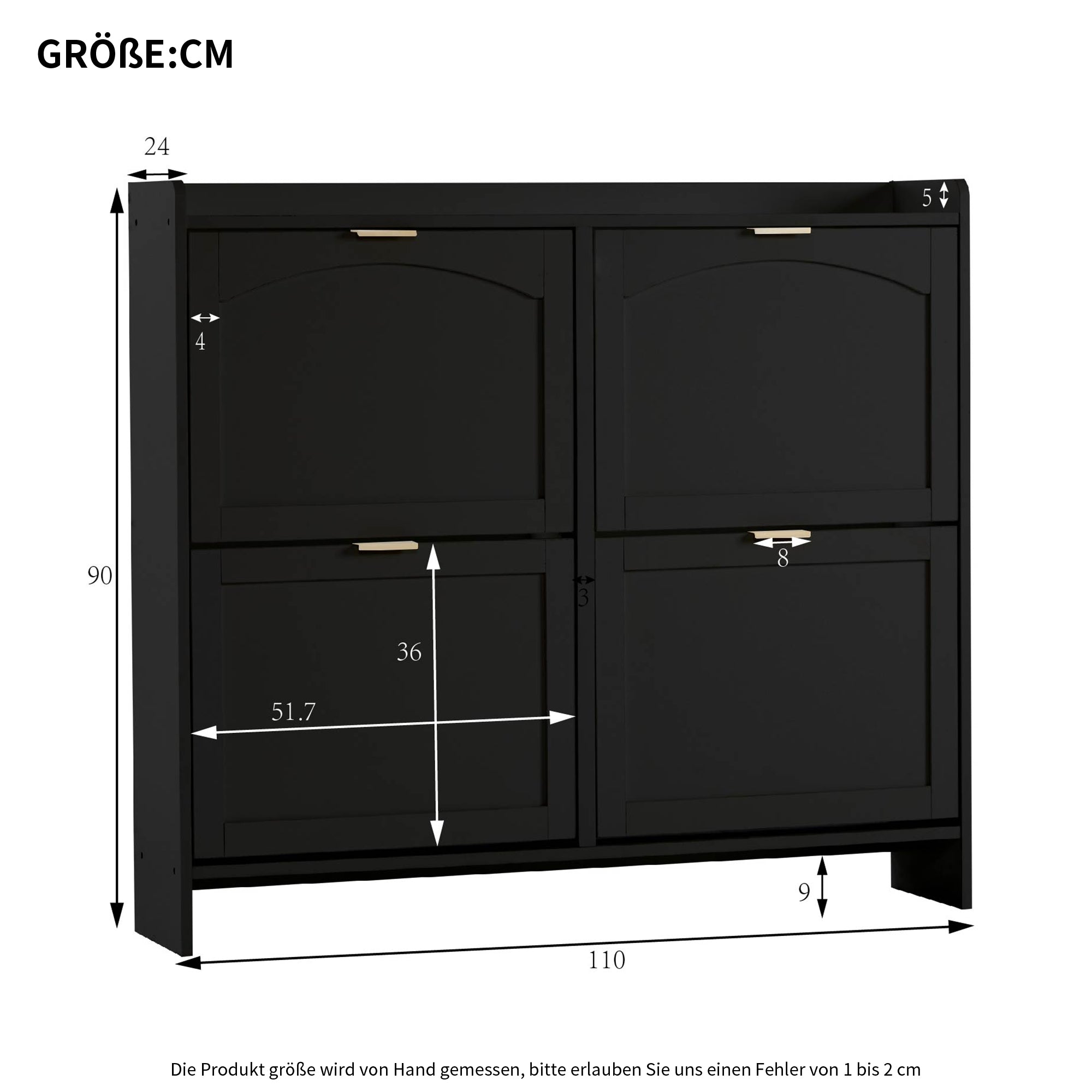 Logidon Moderne Schoenenkast Met 4 Kleppen Zwart 110 x 24 x 90 cm